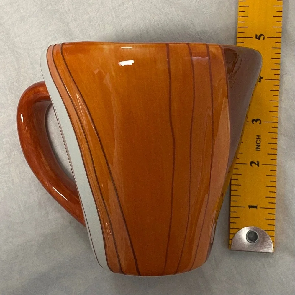 Pier 1 Canyon Stripe Hand Painted Earthenware Mug Set Orange White 4pc‎